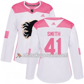 Calgary Flames Dresy Mike Smith 41 Bílá 2017-2018 Adidas Růžová Fashion Authentic - Dámské